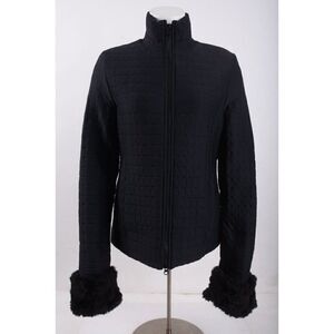 Sisley Womens Black Quilted Jacket Coat with Removable Fur Cuffs Sz US Small S